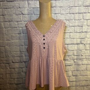 Blush Lace-Trim Sleeveless Peplum Tank